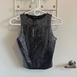NWT PLT Black Sequin Cropped Tank US 4